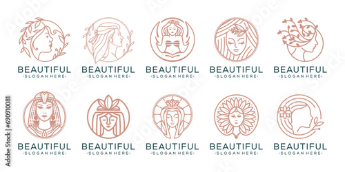 Set of luxury beauty woman logo design for makeup, salon and spa, beauty care
