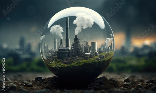 Environmental Impact of Industrialization Concept in Glass Sphere photo