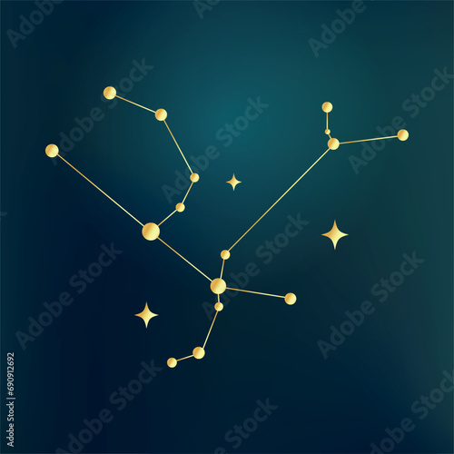 Andromeda. Stellar Star Logo Concept Gold. Constellation with Stars. Golden.