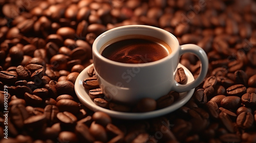 Delectable coffee beans arranged with a cup