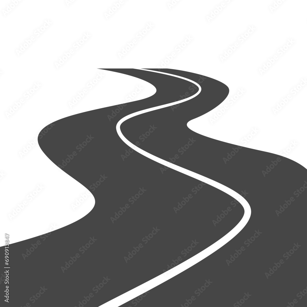 The winding road leading forward. Curved way. The winding road leading forward. Curved way.