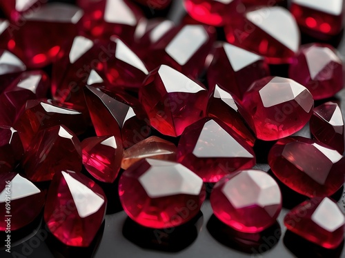 Bunch of ruby gemstones on plain black background from Generative AI
