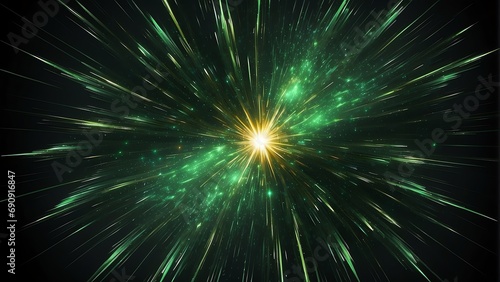 d green fireworks, abstract cosmic background, big bang, galaxy, falling stars, cosmos, celestial, universe, speed of light from Generative AI