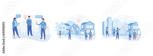 Real estate business. Turnkey rental. Buy or rent house. Real estate business 1 set flat vector modern illustration 