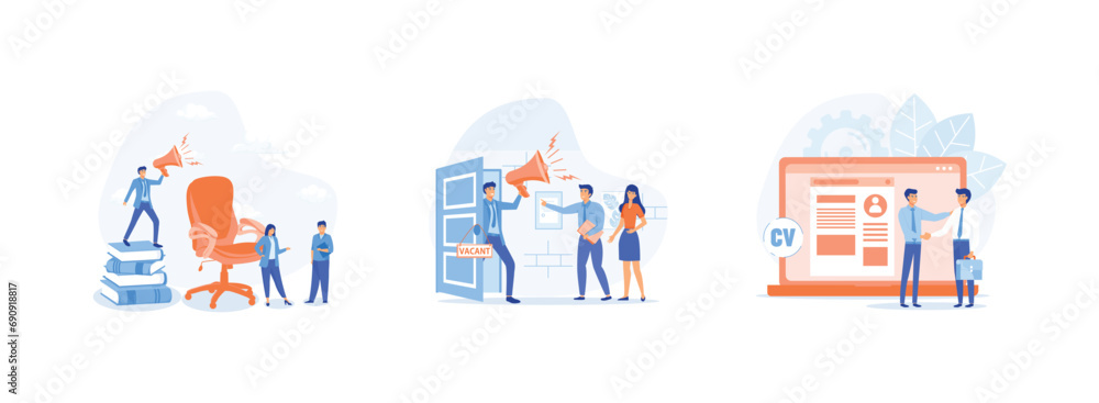 Job seekers job applicants. Recruiting and human resources. Open vacancies. Open vacancy set flat vector modern illustration Job seekers job applicants. Recruiting and human resources. Open vacancies. Open vacancy set flat vector modern illustration