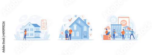 Home and house smart control remote wireless technology, Elderly couple holding remote home control system on a digital tablet, internet wi-fi, data transfer, communication. 
