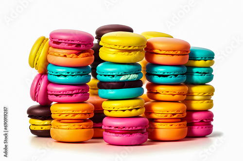 Tasty Close colorful macarons sweet delicacy dessert made by generative ai