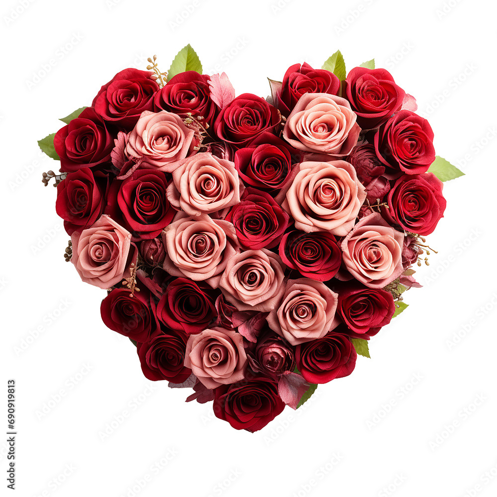 Heart shaped bouquet of red roses isolated on transparent background. Ai Generate Heart shaped bouquet of red roses isolated on transparent background. Ai Generate