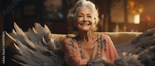 Alternde Schönheit: Portrait einer Dame mit Engelsflügeln photo