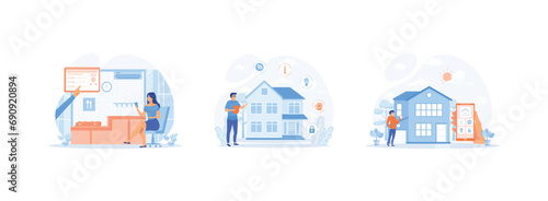 controlling house digital system on tablet app, home with cognitive intelligence, Smart home app with control system. Smart home 1 set flat vector modern illustration