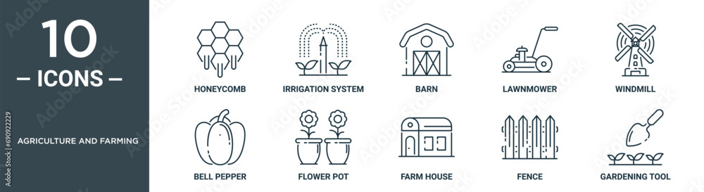Vecteur Stock agriculture and farming outline icon set includes thin ...