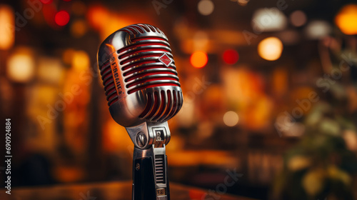 Retro microphone with bokeh effect background