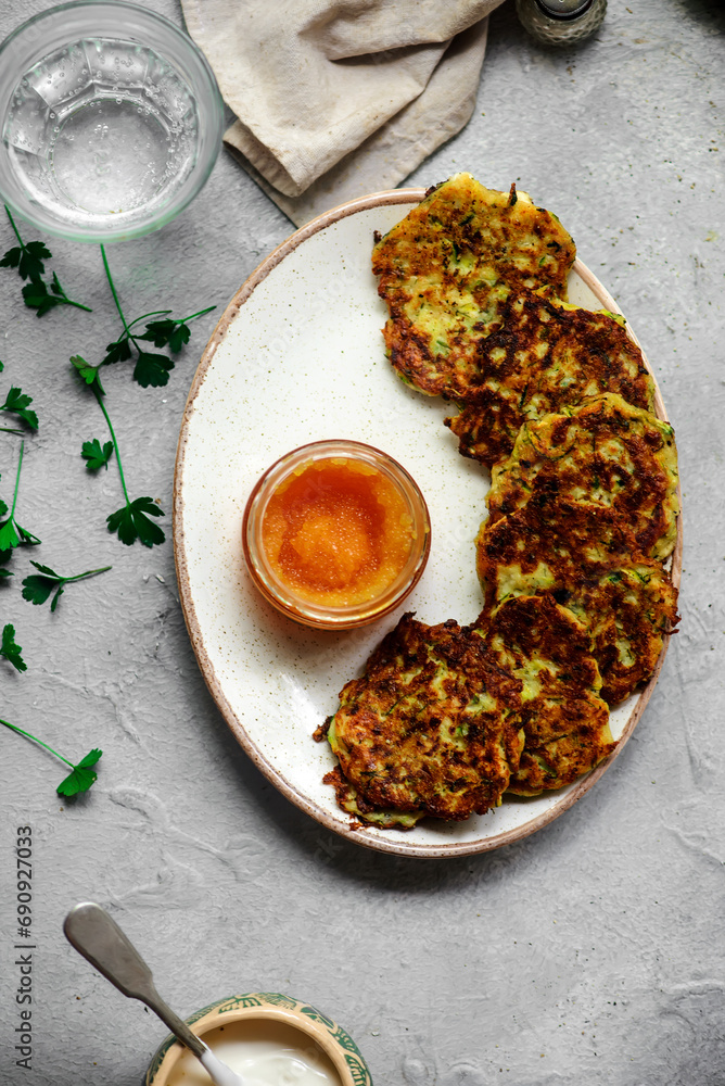 Zucchini pancakes with pike caviar Zucchini pancakes with pike caviar