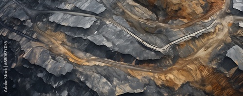 Top view of industrial terraces on mineral mines