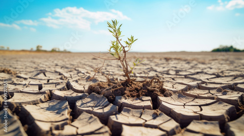 Dry land with tree affected by climate change