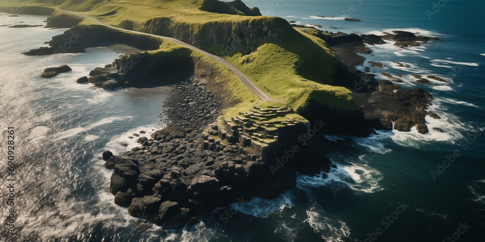 top down view from drone to Giant's Causeway
