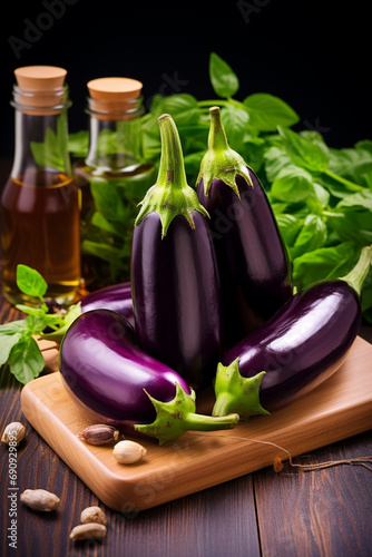 Eggplant essential oil in a glass bottle