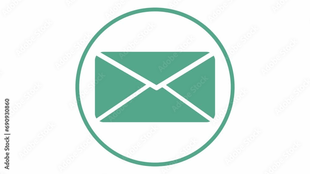 Animation of green isolated mail icon appearing on white background. Green circle forming around the flat 2D mail icon. Animation of green isolated mail icon appearing on white background. Green circle forming around the flat 2D mail icon.