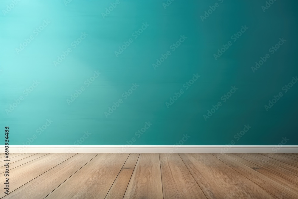 Empty wall blue turquoise and wooden floor with interesting with glare from the window Interior background for the presentation high resolution Empty wall blue turquoise and wooden floor with interesting with glare from the window Interior background for the presentation high resolution