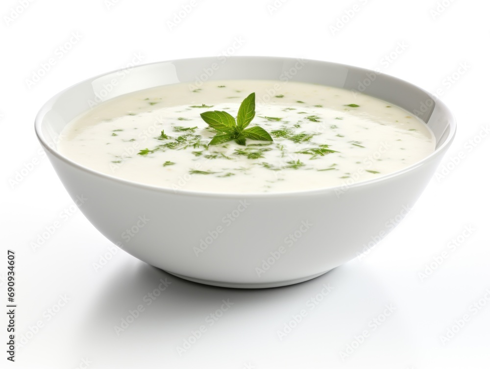 Cream of chicken soup isolated on white background