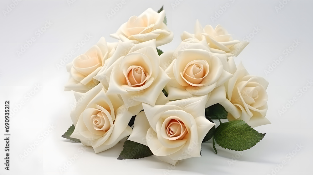 Obraz premium Beautiful decoration artificial rose flower in white tone background. Generative AI.