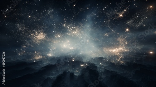 an abstract representation of dynamic starscapes, with stars shooting through a serene white sky like comets on a celestial journey.