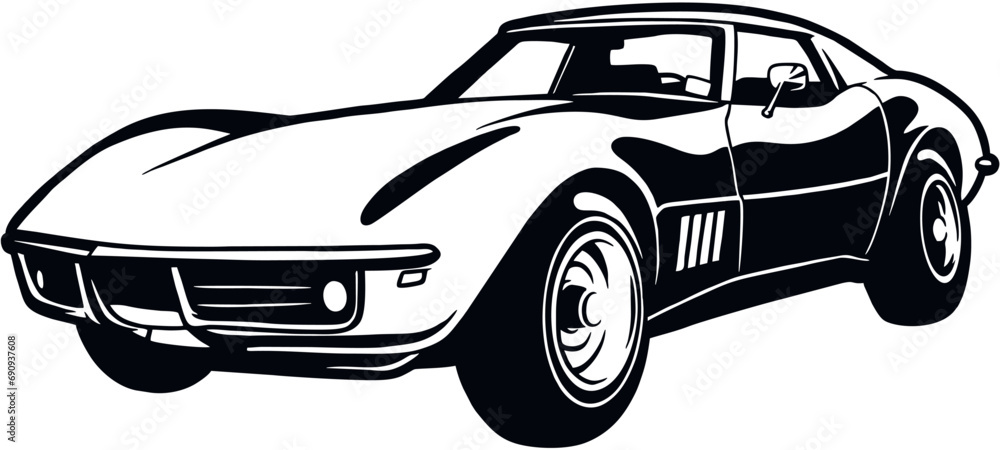 Classic Sport Car, Muscle car - Stencil, Silhouette, Vector Clip Art for tshirt and emblem