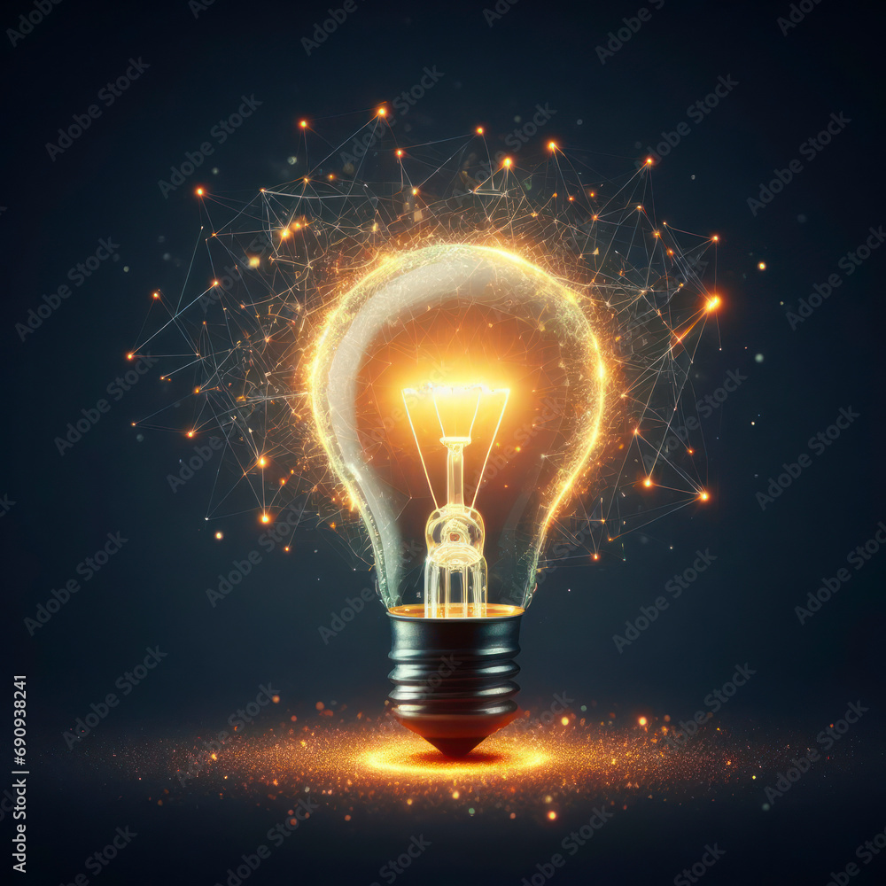 Glowing fluorescent light bulbs on dark background. Idea concept. ai generative Glowing fluorescent light bulbs on dark background. Idea concept. ai generative