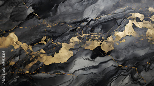 marble ink paper texture black grey gold marble texture. Generative AI.