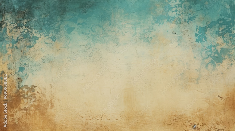 Antique Grunge Background with Teal and Sepia Textures