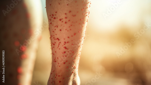 immune allergy on the skin on the leg. red spots on the legs photo