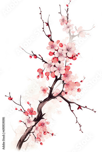"Serene Cherry Blossom Branch",Calligraphy art style
