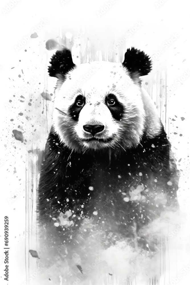 Stoic Panda in Asian Ink,Calligraphy art style Stoic Panda in Asian Ink,Calligraphy art style