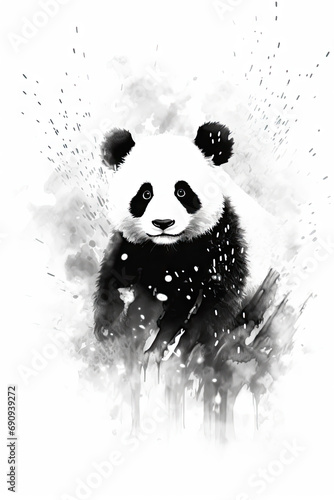 Majestic Panda Zen Ink Painting,Calligraphy art style