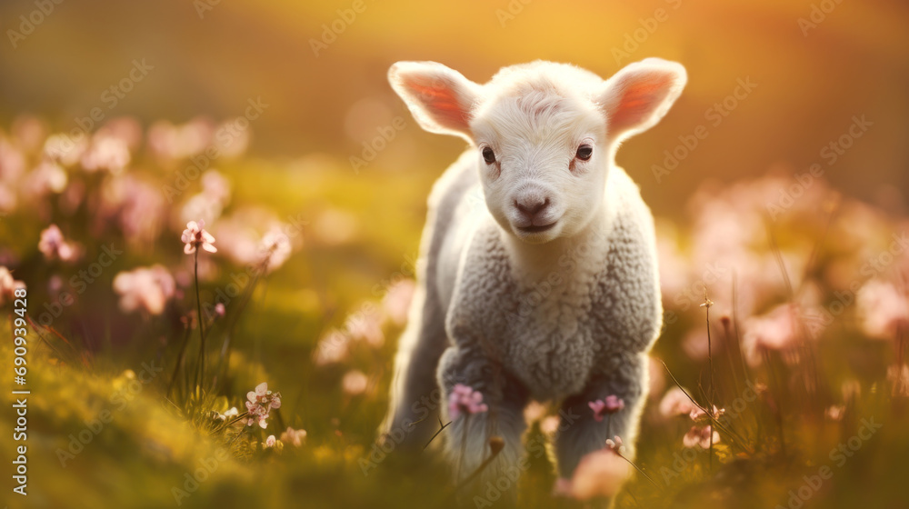 Portrait of a cute little lamb in a meadow Portrait of a cute little lamb in a meadow