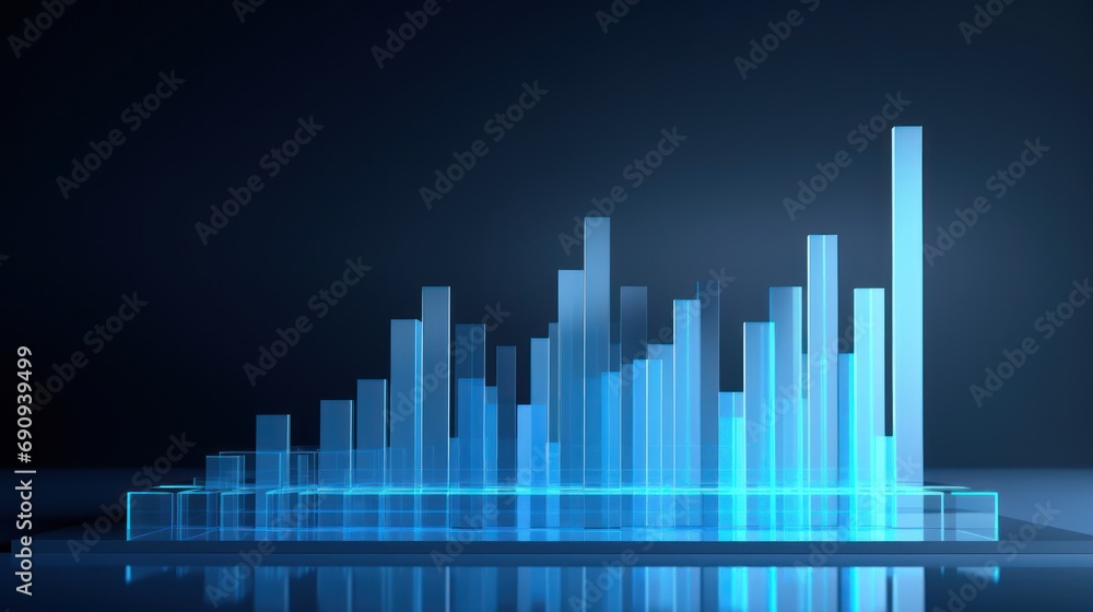 Digital blue bar chart with growing business concept.
