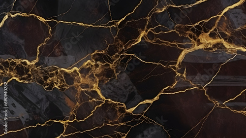 natural black emperador marble texture background with golden veins, exotic limestone ceramic tile slice mineral marbel stone pattern, modern onyx brown breccia rustic matt italian qua. Generative AI. photo