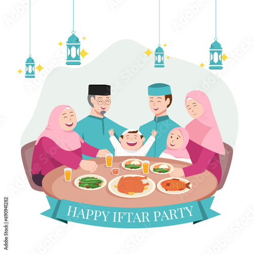 Happy iftar party ramadan concept art illustration