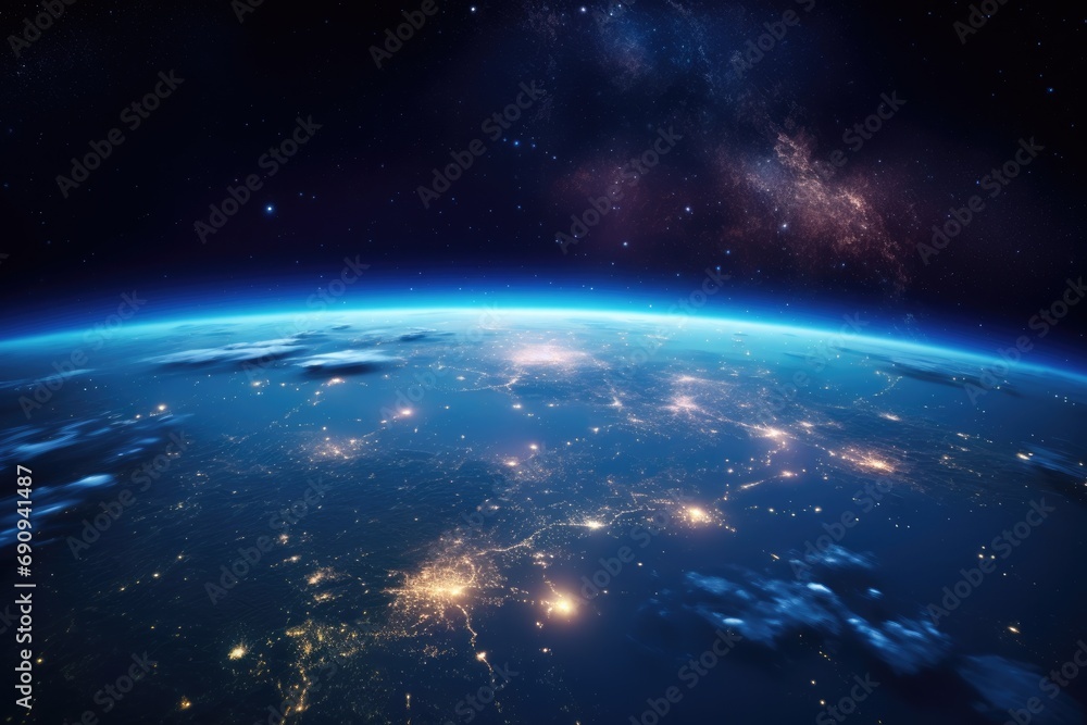 Obraz premium View of stars above planet from space. Observation from the outer space