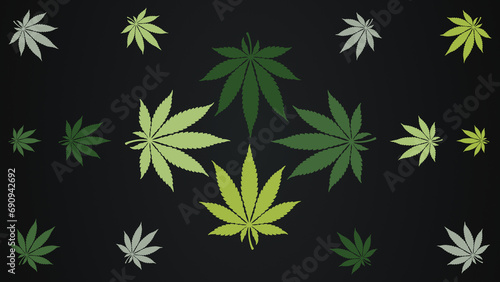 Cannabis leaves illustration on dark background wallpapers banner. Marijuana leaf template design art blank with place for text area