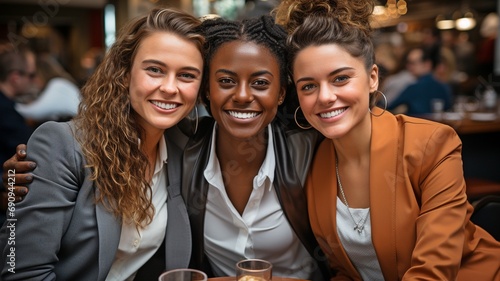 Three women in business taking a coffee break.