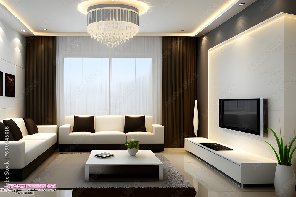 Fototapeta premium modern living room with fireplace