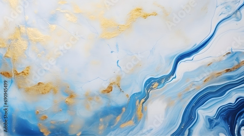 Natural Luxury. Marbleized effect. Ancient oriental drawing technique. Marble texture. Beautiful pattern. Oriental art. Marbling background. White and blue mixed acrylic paints golden . Generative AI.