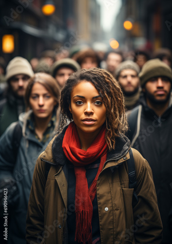 A Portrait of a Women Leading a Protest in the Street