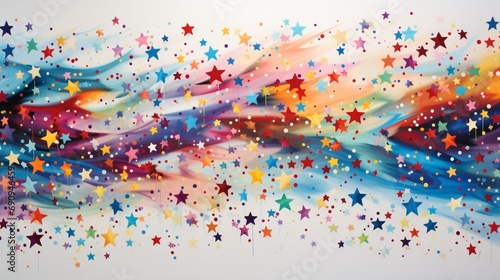an vibrant, multicolored stars scattered across a pristine white canvas, evoking the wonder of a starry night.