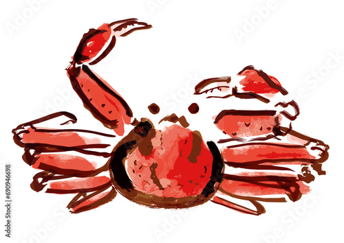 ズワイガニ和風手描きイラスト