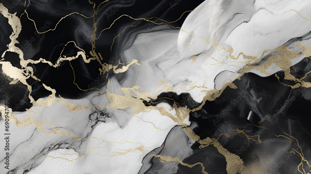 Elegant black, white, and gold marble background texture.Abstract Marble Ink Art Images.AI Generative 