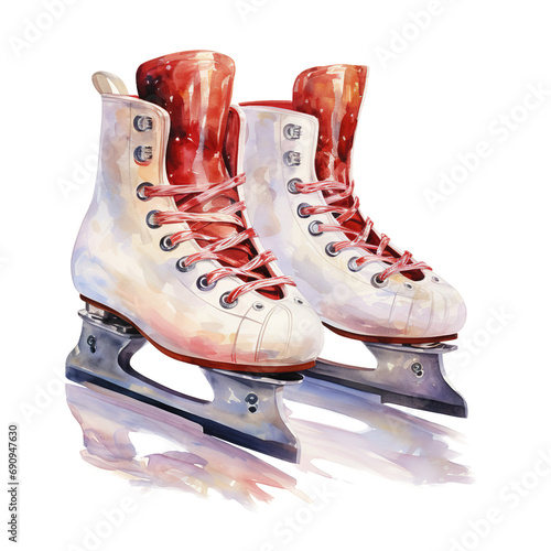 Ice Skates For Christmas Event. Watercolor Style. AI Generated