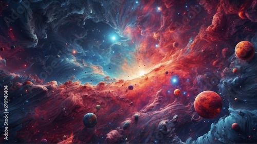 A stunning wallpaper of majestic planets and stars in outer space. photo