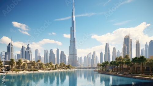 Fotografia Perspective over Dubai with a view of the Burj Khalifa.
